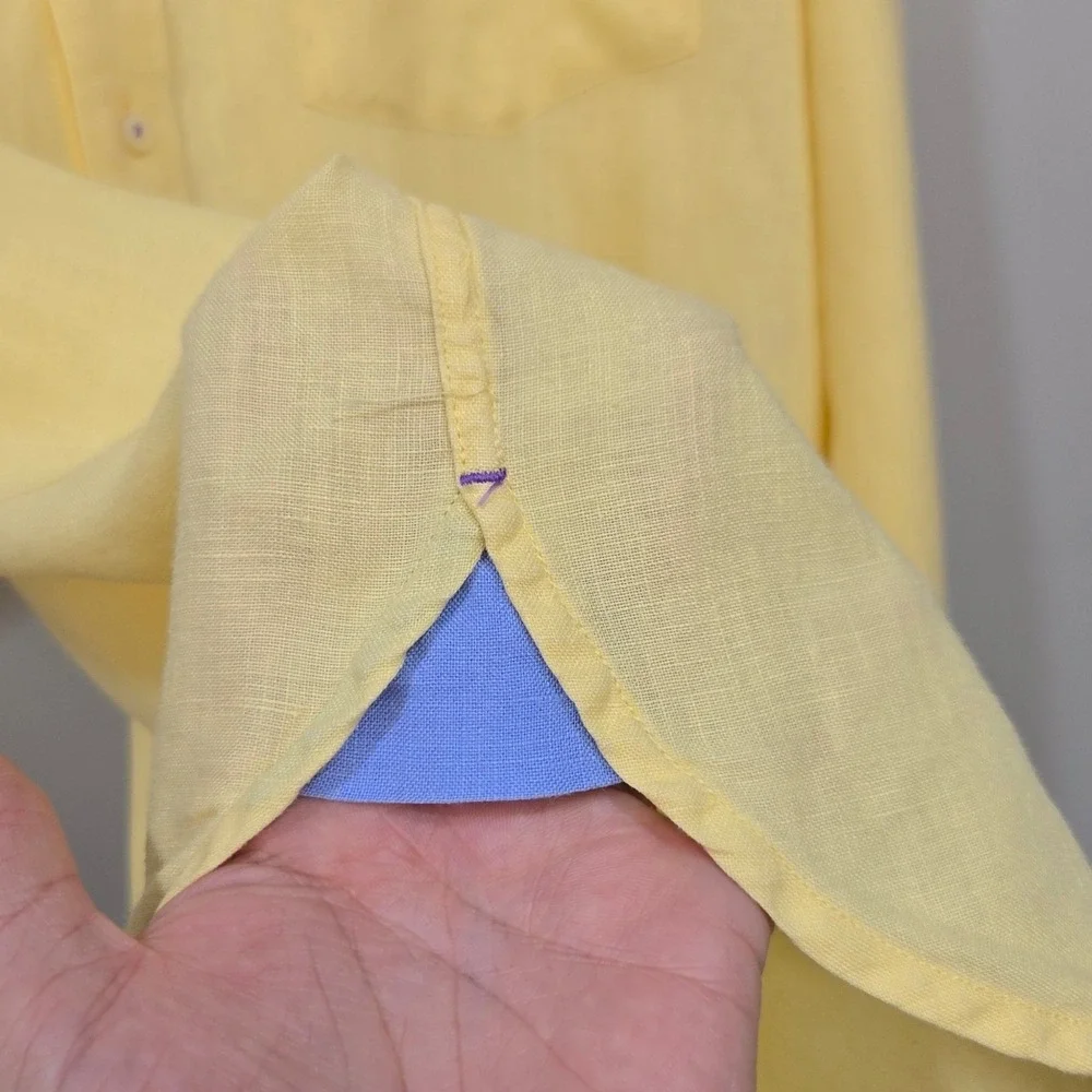 Vintage Y2K Tommy Hilfiger Button Down Shirt Medium Yellow Linen Contrast Cuff‎